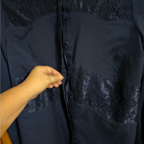 a.n.a Navy Blue Button Down Blouse Petite Medium - Picture 6 of 6
